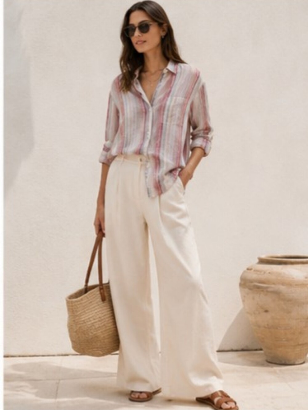 Rails Charli Tropic Stripe Linen Blend Metallic Button Up Shirt Beach Coastal M
